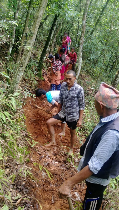 Drainage network on progress to tap runoff water for collection in recharge pond Nirendra 5.jpg