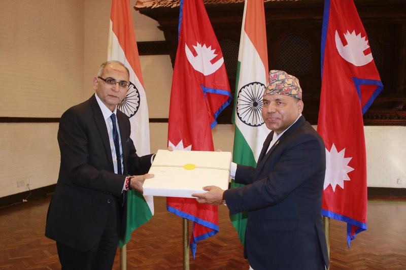 Foreign secretary Paudyal with foreign secretary from India Kwatra.jpeg