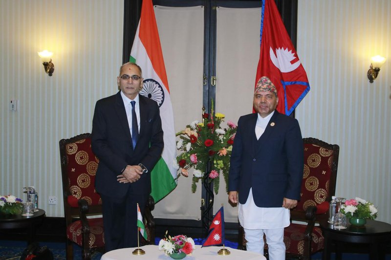 Foreign secretary Paudyal with foreign secretary from India Kwatra 2.jpeg