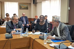 From Left - Country Manager of World Bank for Nepal, Country Director of World Bank for Nepal, Sri Lanka & Maldives, and Hon. Finance Minister Dr. Yuba Raj Khatiwada.jpg