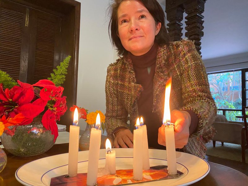 Her Excellency Ms Nona Deprez, EU Ambassador to Nepal lighting six candles in the memory of six million jews perished in Holocaust.jpeg