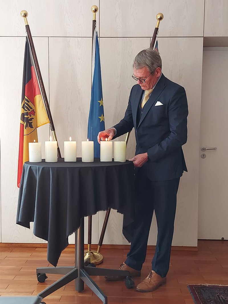 His Excellency Dr Tomas Prinz, German Ambassador to Nepal lighting six candles in the memory of six million jews perished in Holocaust.jpg