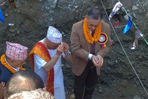 Indian Ambassador Rae lays the foundation stone for two education projects in Kaski District