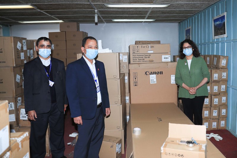 Officials of Central Bureau of Statistics and UNFPA with the census IT equipment handed over today (11 Nov 2020).JPG