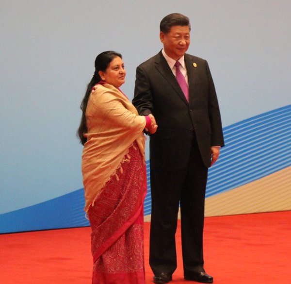 President Bhandari with President Xi.jpg