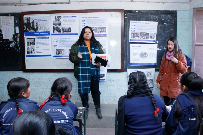 Volunteers at the school orientation session in Bhaktapur.jpg