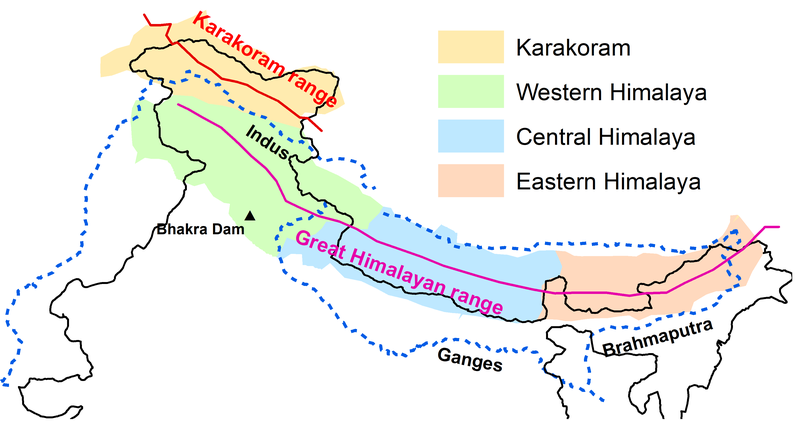 Map Himalayas Mountain Range